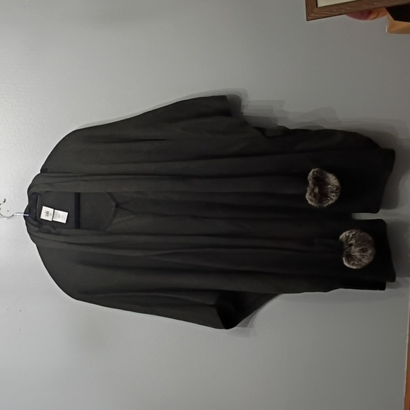 CAbi Dark Olive Majestic Cardigan Poncho with Pom Poms One size - Picture 2 of 8